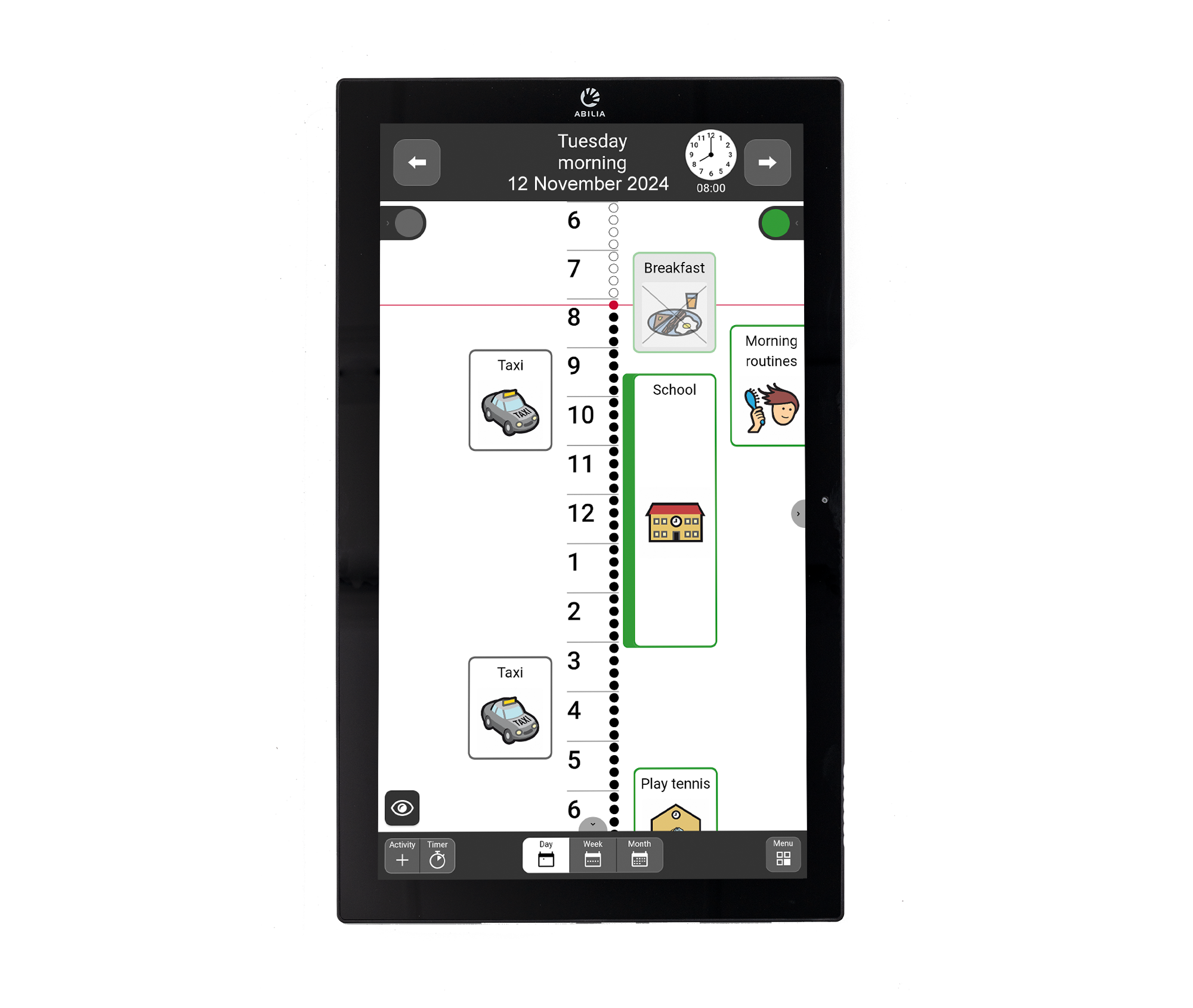 digital planning device showing day view